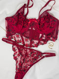 Elena conjunto de lencería de sujetador de malla con bordado de flores y panty para mujeres