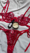 Alessia 2 piezas Conjunto de lencería roja para mujer, sujetador y pantie con bordado floral