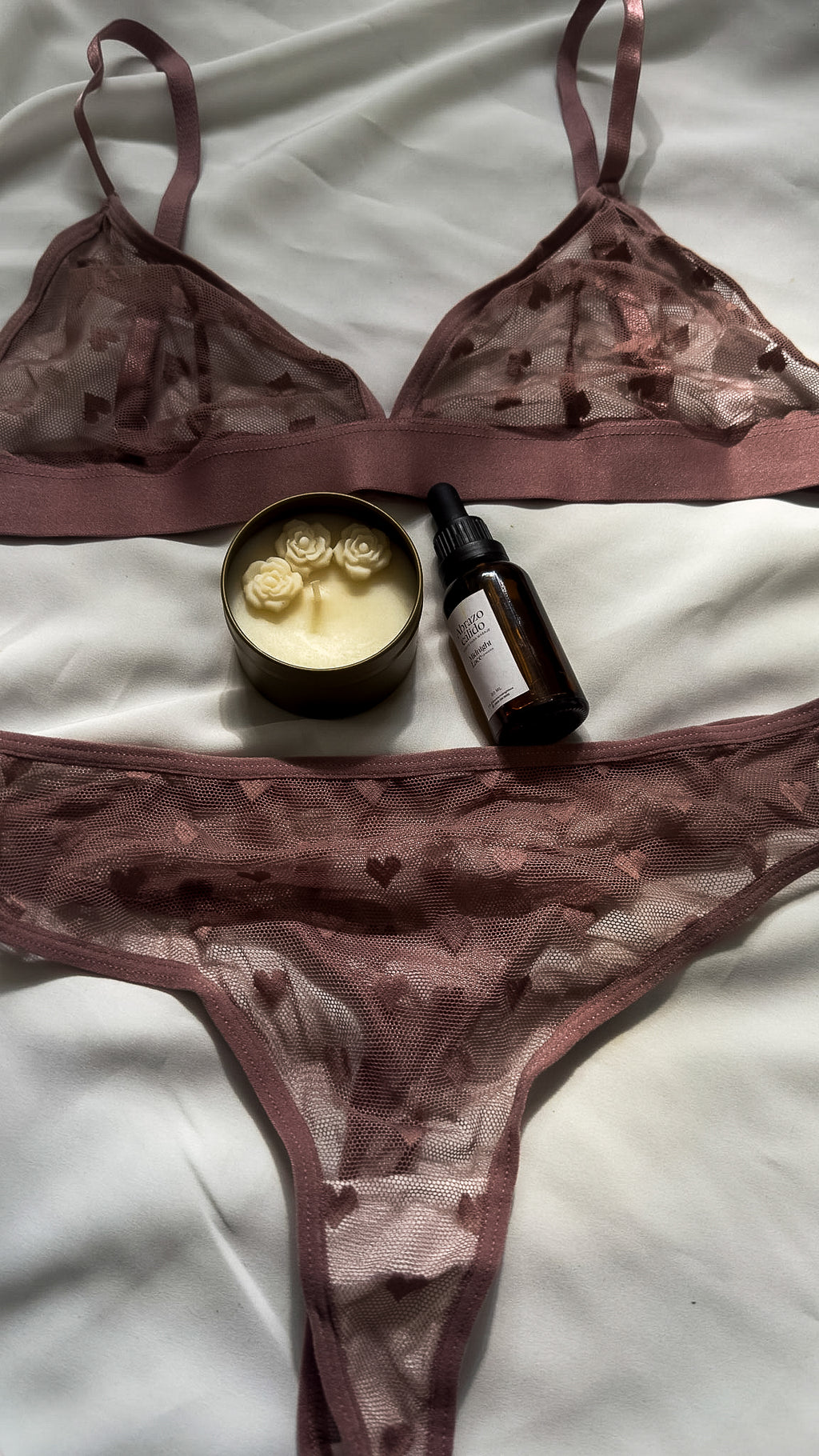 Salomé lencería con sujetador triangular sin aros, de malla jacquard transparente con diseño de corazones