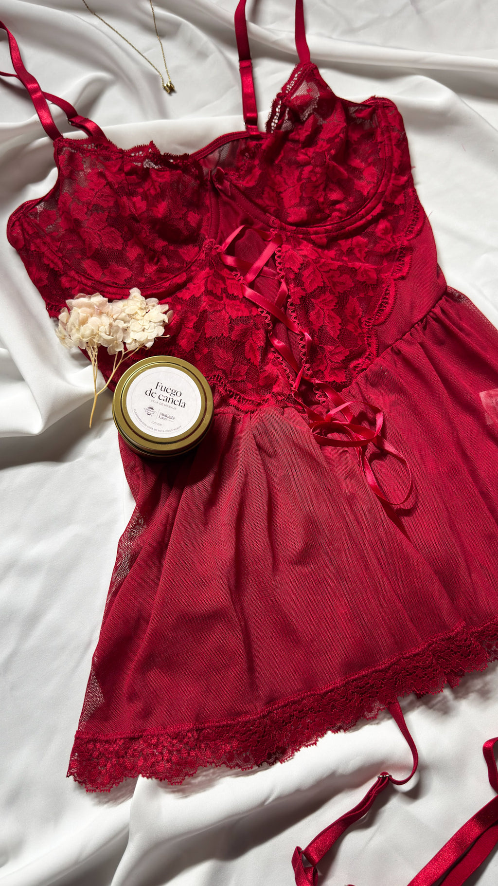 Isabella conjunto babydoll de 3 piezas encaje de contraste y malla con ligeros