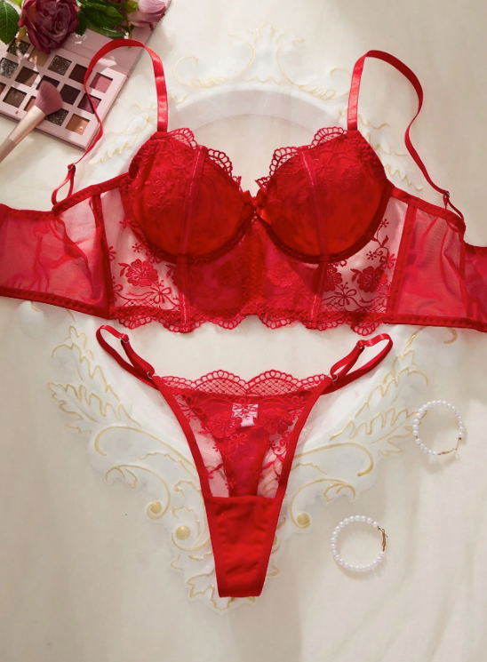 Natalia conjunto dos piezas con corset con bordado floral delicado